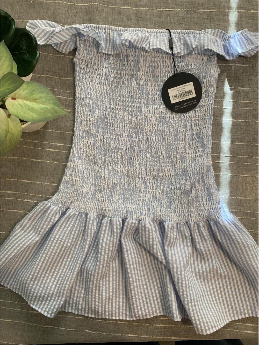 White Fox Off-Shoulder Mini Dress with Ruffle Hem - Picture 3 of 6